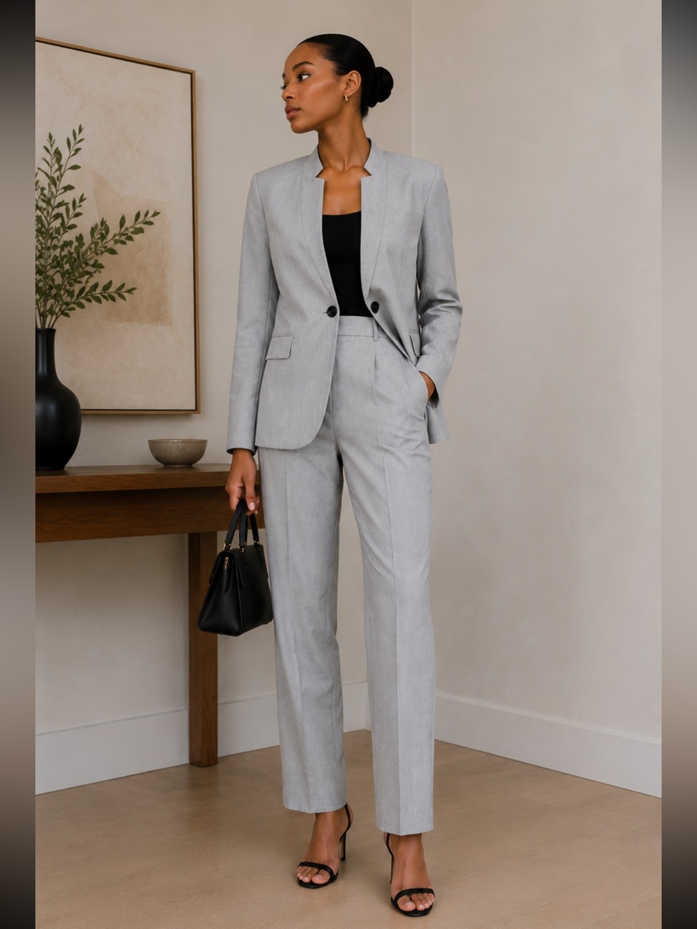 Zara Gray Women's Blazer and Pants Suit Set